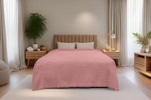 Cuvertura Pique pentru pat 1 Persoana Model Waffle Pink - Img 1