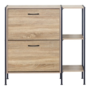 Dulap de pantofi Karleva, natural/negru, 88x24x87 cm - Img 4