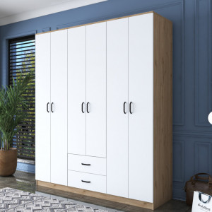 Dulap haine Model BA113, Stejar/Alb, 180x51.5x210 cm - Img 1