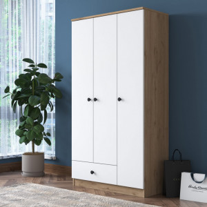 Dulap haine Model BA117, Alb/Nuc, 90x42.5x170 cm - Img 1