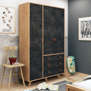 Dulap haine Model Chunky, Stejar/Ciment, 120x52x187 cm - Img 2