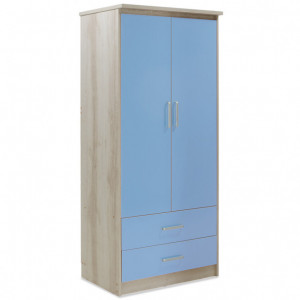 Dulap haine Model Looney, Stejar/Albastru, 81x57x183 cm - Img 1