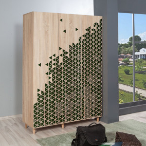 Dulap haine Model Mode-121, Stejar sonoma/Verde, 135x52x192 cm - Img 1