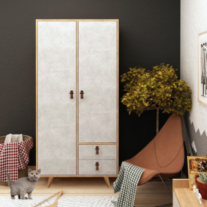 Dulap haine Model Suwon, Stejar/Gri deschis, 100x52x190 cm - Img 1