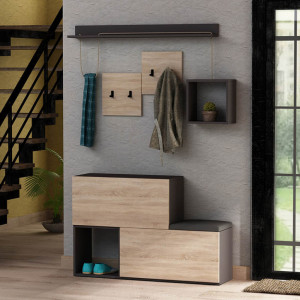 Dulap Pantofi Model Richardson, Antracit, Stejar, 120x32x78 cm - Img 2