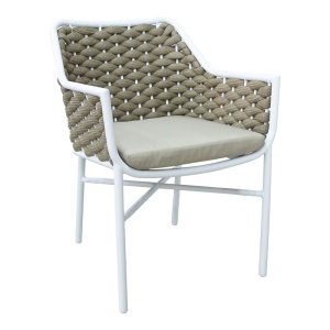 Fotoliu de grădină Model Ortegia, Alb/Khaki, 57x62x82 cm - Img 1