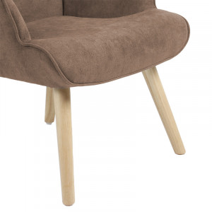 Fotoliu Fluffy material textil maro - culoare lemn natural 75x69x96cm - Img 7