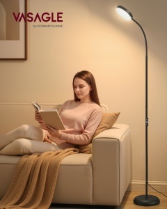 Lampadar LED reglabil pe înălțime, cu braț flexibil 360°, telecomandă, 3 temperaturi de culoare și 10 niveluri de luminozitate, Negru mat, 22 × 22 × 170 cm