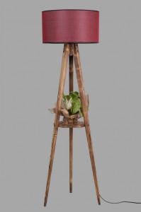 Lampadar Sehbali Tripod Yanik Lambader Silindir Hasir Bordo Abajurlu Maro/Rosu Bordo - Img 3