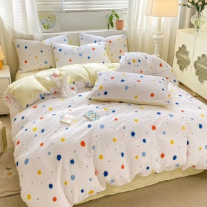 Lenjerie creponata cu elastic 140x200 cm, Colorful Spots (Finet) - Img 1