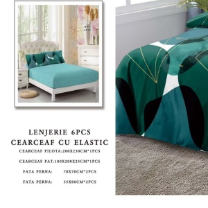 Lenjerie cu Elastic 180x200 cm, Geometry 6 Piese (Finet) - Img 2