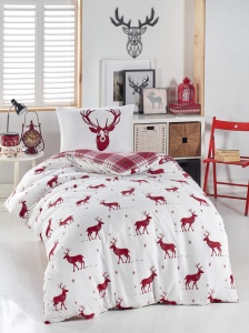 Lenjerie de pat 1 Persoana Model Geyik Claret Red