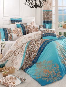Lenjerie de pat 1 Persoana Model Katre Turquoise