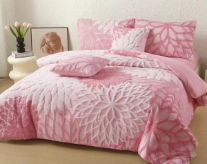 Lenjerie de pat Cocolino 6 piese, model floral embosat, cearșaf cu elastic 180 × 200 cm, Dahlia V1