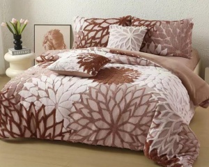 Lenjerie de pat Cocolino 6 piese, model floral embosat, cearșaf cu elastic 180 × 200 cm, Dahlia V6