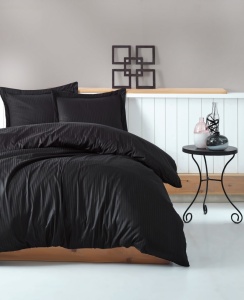 Lenjerie de pat dublu, Bumbac 100% Satinat Model Stripe Black