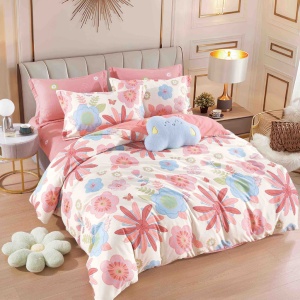 Lenjerie Finet 6 Piese cu Elastic 180x200, Coral Tropical