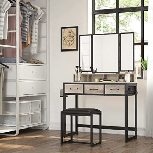 Masa de Toaleta cu oglinda Model Ryland, Negru/Fildes deschis, 90x40x140.8 cm - Img 3