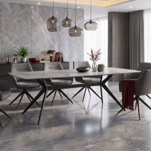 Masă dining Ezali, Gri/Negru cu aspect de marmură, 180 x 90 x 75 cm