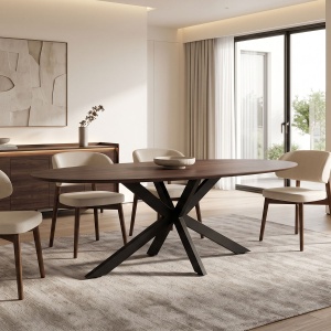 Masă dining Makrey, Nuc/Negru, 180 x 90 x 75 cm