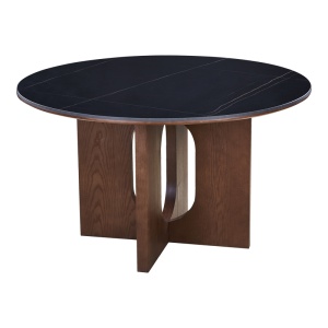 Masă dining Merge, negru marmorat/nuc, D130x75 cm