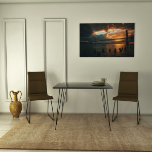 Masa Model Gordon, 90x90x75 cm, Negru/Negru marmorat - Img 1