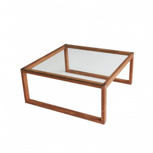 Masuta de Cafea Model Conor, 90x90x40 cm, Cires, Lemn masiv, Blat Sticla securizata - Img 2