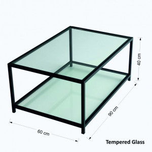 Masuta de Cafea Model Huynh, 90x60x40 cm, Negru, Blat Sticla securizata - Img 2