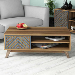 Masuta de Cafea Model Larson, 105x60x38.2 cm, Nuc/Albastru - Img 1
