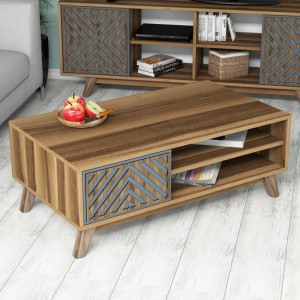 Masuta de Cafea Model Larson, 105x60x38.2 cm, Nuc/Albastru - Img 3