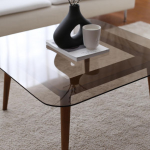 Masuta de Cafea Model Margaret, 80x80x40 cm, Nuc, Lemn masiv, Blat Sticla securizata - Img 5