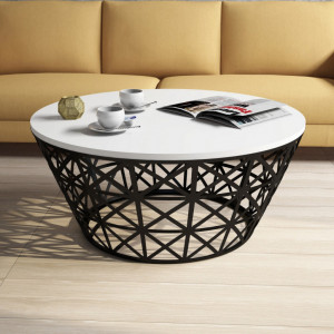 Masuta de Cafea Model Roach, 90x90x38 cm, Alb/Negru - Img 1