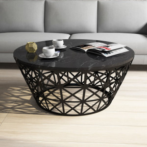 Masuta de Cafea Model Roach, 90x90x38 cm, Negru marmorat