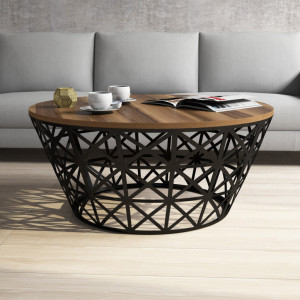 Masuta de Cafea Model Roach, 90x90x38 cm, Nuc/Negru - Img 2