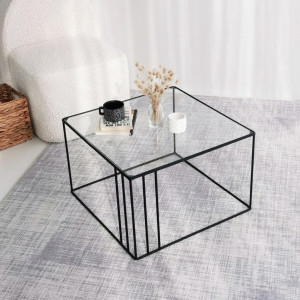 Masuta de Cafea Model Rohan, 55x55x36 cm, Negru, Blat Sticla securizata - Img 2
