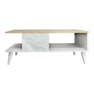 Masuta de Cafea Model Sam, 90x54x37.5 cm, Marmura alba/Stejar sonoma - Img 3