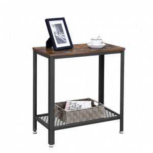 Măsuță laterală cu raft metalic, stil industrial, Maro Rustic/Negru, 60 × 30 × 60 cm - Img 2