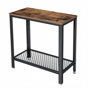 Măsuță laterală cu raft metalic, stil industrial, Maro Rustic/Negru, 60 × 30 × 60 cm - Img 7