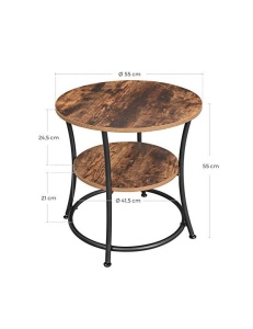 Măsuță laterală rotundă cu 2 niveluri, stil industrial, Maro Rustic/Negru, Ø55 × 55 cm - Img 5