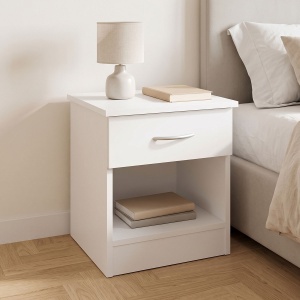 Noptiera Bedy, 1 sertar si 1 polita, Alb, 40 x 34 x 42 cm