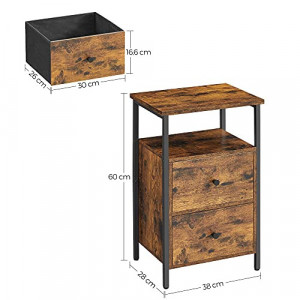 Noptiera Model Tanner, Negru/Maro rustic, 38x28x60cm - Img 3