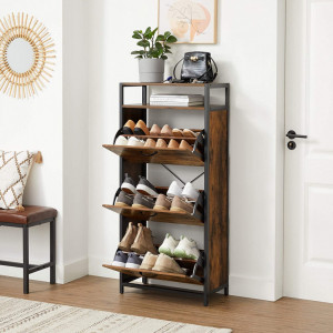 Raft pentru Pantofi Model Paislee, Maro rustic/Negru, 60x30x130 cm - Img 3