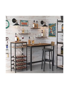 Raft pentru sticle de vin si suport pahare Model Elliott, capacitate 20 sticle, Maro rustic/Negru, 50x32x100 cm - Img 3