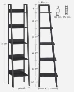 Raft tip Scară cu 5 Polițe Model Jovie, Maro/Negru, 33.8x30x170 cm - Img 7
