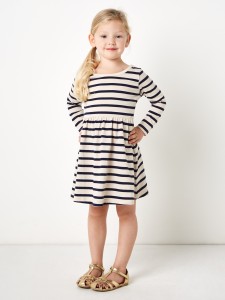 Rochie crem-bleumarin in dungi - Img 2