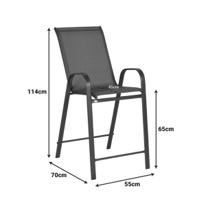 Scaun Bar Exterior Calan, cu Brațe, Metal/Textilene, Maro, 55x70x114 cm - Img 2