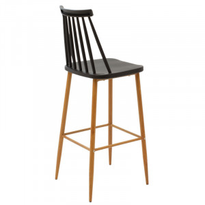 Scaun de bar Aurora plastic negru - culoare lemn natural 42x49x109cm - Img 2