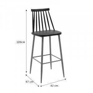 Scaun de bar Aurora plastic negru - culoare lemn natural 42x49x109cm - Img 7