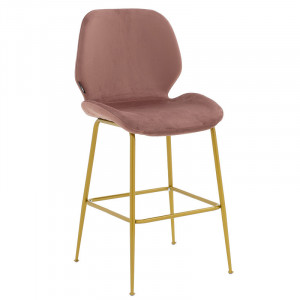 Scaun de bar Model Impel, Roz pudrat/Auriu, 46x51x103 cm - Img 1