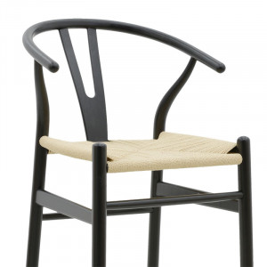 Scaun de bar Model Wishbone, Natur/Negru, 53x54x107 cm - Img 6